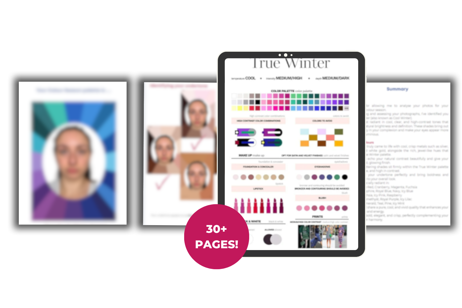 Virtual Colour Analysis Report Mockup showing True Winter pages
