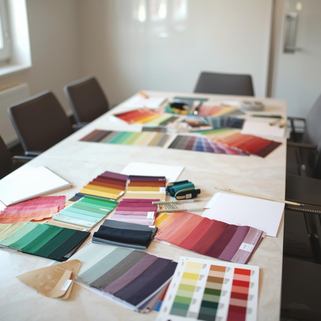 Group colour sessions Oxfordshire, colour palettes laid out for a group booking